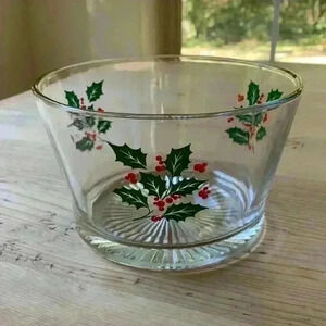 Indiana Glass Vintage Holly And Berries Pattern/Christmas Or Holiday